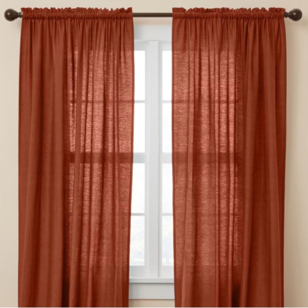 Terracotta Sheer Curtain Set - 2 panels - 45”L x 53”W each - Rod Pocket